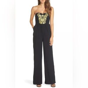 LILLY PULITZER Black Onyx Gold Beaded Embroidered JANELLE Wide Pants Jumpsuit 4